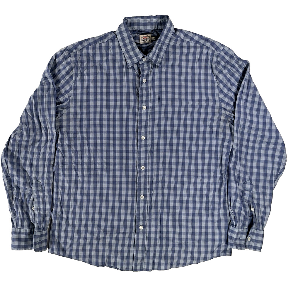 Faherty Mens XL Long Sleeve Button Up Shirt Cotton Blue Checkered Plaid